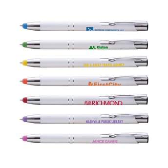 Caneta Paragon Branca com ponta colorida - Família1